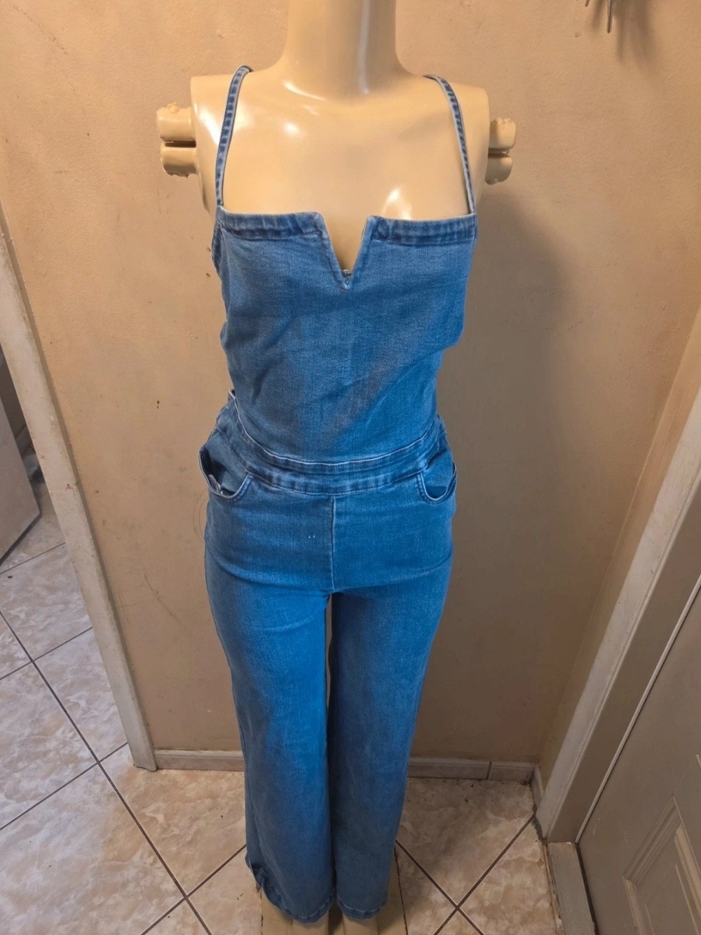 Guess Light Blue Denim Overalls Jumpsuit